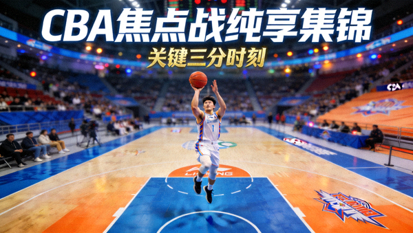 CBA焦点战纯享集锦封面，球员在三分线外起跳投篮的画面